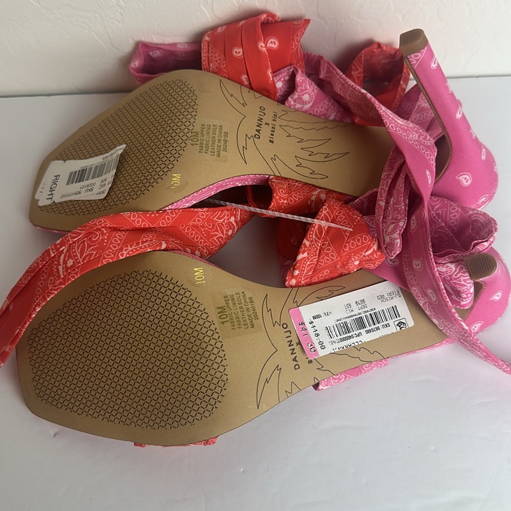 Gianni Bini x DANNIJO Misch Bandana Colorblock Print Ankle Wrap Bow Sandals - Picture 8 of 9